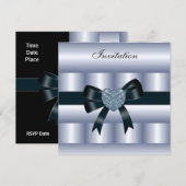 Uitnodiging Zijderblauw Zilverzwart Ruiteit (Voorkant / Achterkant)