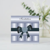 Uitnodiging Zijderblauw Zilverzwart Ruiteit (Staand voorkant)