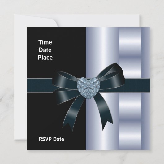 Uitnodiging Zijderblauw Zilverzwart Ruiteit (Achterkant)