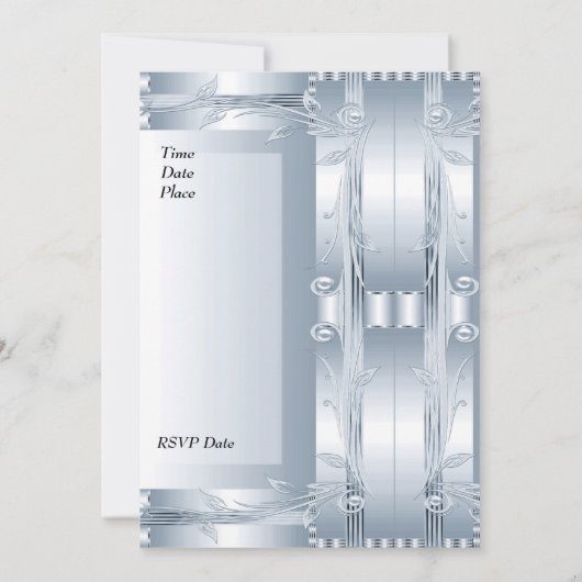 Uitnodiging Zilverblauw Kunst Deco Floral (Achterkant)