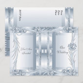 Uitnodiging Zilverblauw Kunst Deco Floral (Voorkant / Achterkant)