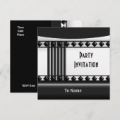 Uitnodiging Zizzago Black White Art Deco (Voorkant / Achterkant)