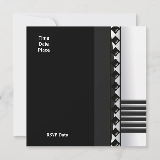 Uitnodiging Zizzago Black White Art Deco (Achterkant)