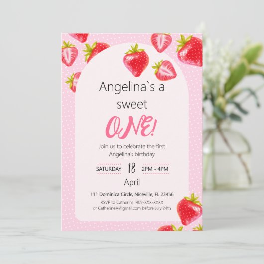 Uitnodiging Zoete Aardbei (Staand voorkant)