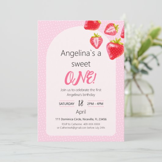 Uitnodiging Zoete Aardbei (Staand voorkant)