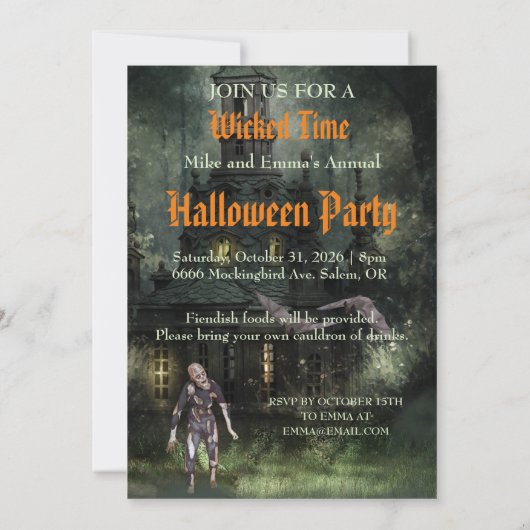 Uitnodiging Zombie Halloween Party (Achterkant)