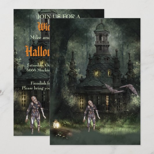 Uitnodiging Zombie Halloween Party (Voorkant / Achterkant)