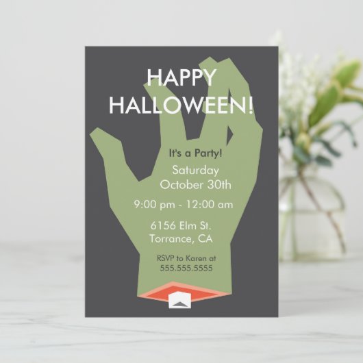 Uitnodiging Zombie Halloween Party (Staand voorkant)