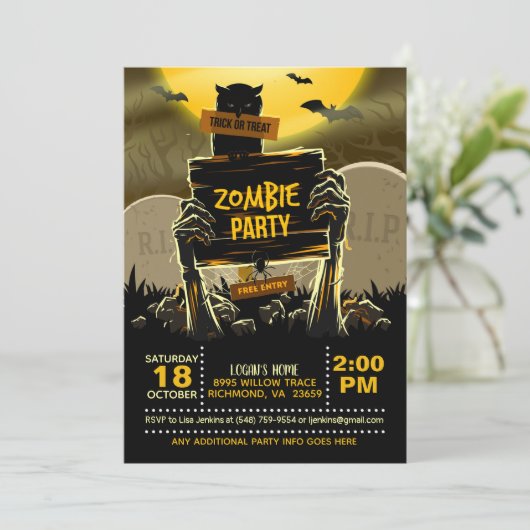 Uitnodiging Zombie Halloween Party (Staand voorkant)