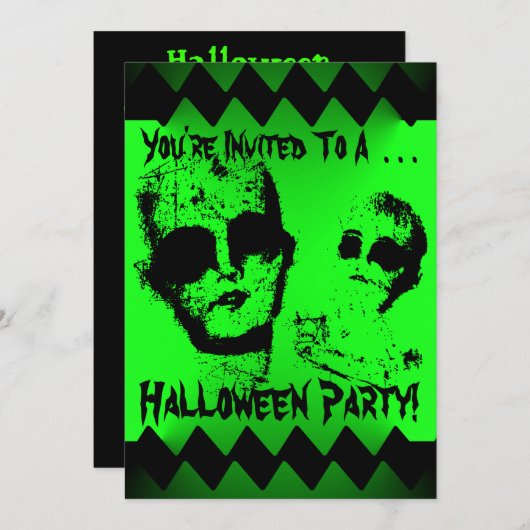 Uitnodiging Zombie Halloween Party (Voorkant / Achterkant)