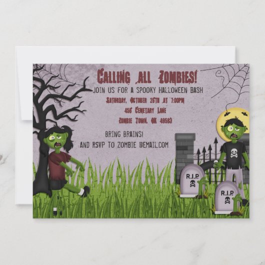 Uitnodiging Zombie Halloween Party (Voorkant)