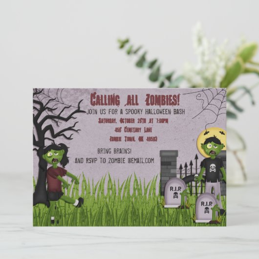 Uitnodiging Zombie Halloween Party (Staand voorkant)