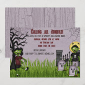 Uitnodiging Zombie Halloween Party (Voorkant / Achterkant)