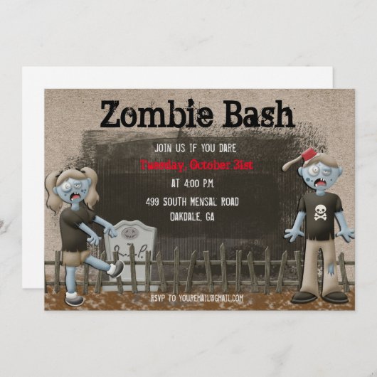 Uitnodiging Zombie Halloween Party (Voorkant / Achterkant)