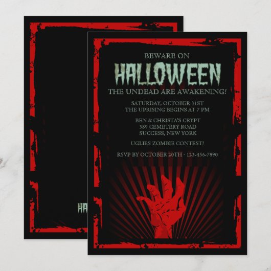 Uitnodiging Zombie Hand Halloween Party (Voorkant / Achterkant)