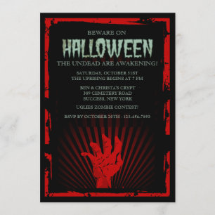 Uitnodiging Zombie Hand Halloween Party
