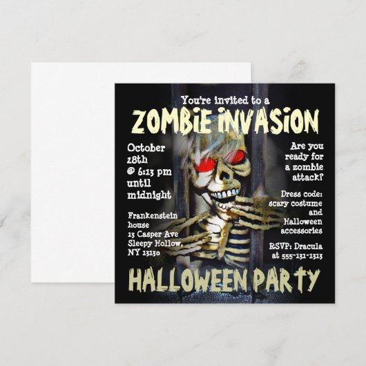 Uitnodiging Zombie Invasion Halloween Party (Voorkant / Achterkant)