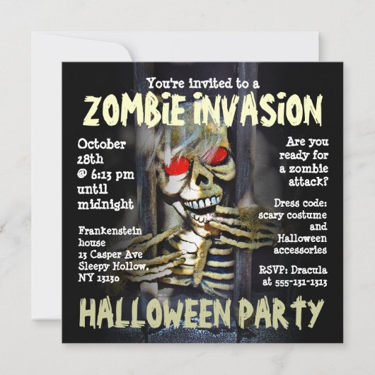 Uitnodiging Zombie Invasion Halloween Party (Voorkant)