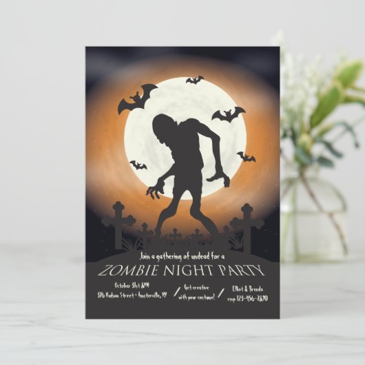 Uitnodiging Zombie Night Halloween Party (Staand voorkant)