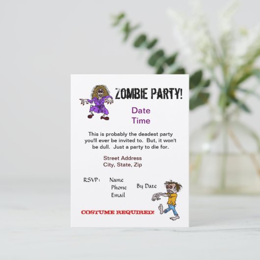 Uitnodiging Zombie-partij past het aan! (Staand voorkant)