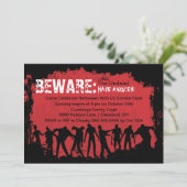 Uitnodiging Zombie Red Halloween Party (Staand voorkant)