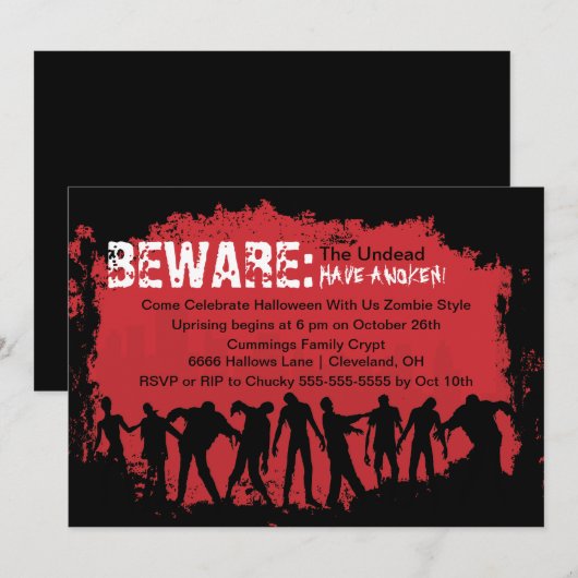 Uitnodiging Zombie Red Halloween Party (Voorkant / Achterkant)