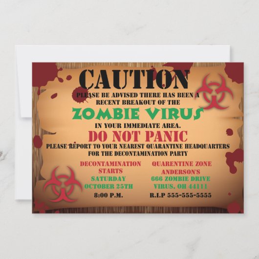 Uitnodiging Zombie Virus Halloween Party (Voorkant)