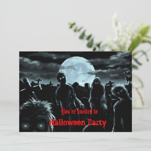 Uitnodiging Zombies Halloween Party (Staand voorkant)