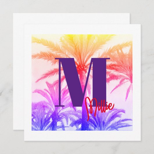 UITNODIGING zomer tropische palmboom 80's (Voorkant / Achterkant)