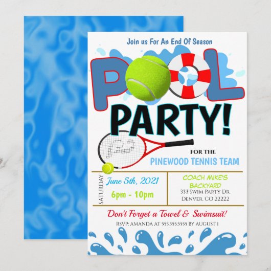 Uitnodiging zomerpool Tennis (Voorkant / Achterkant)