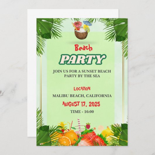 Uitnodiging Zomerstrandfeest (Voorkant / Achterkant)