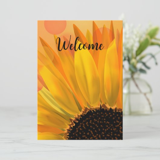 Uitnodiging zonnebloemkaart met  tekst (Staand voorkant)