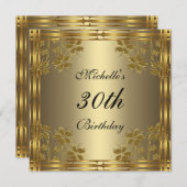 Uitnodiging Zwart Brons Goud & Gouden Bloemen (Voorkant / Achterkant)