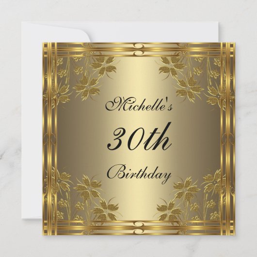 Uitnodiging Zwart Brons Goud & Gouden Bloemen (Voorkant)