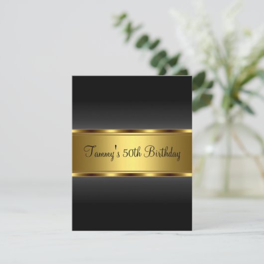 Uitnodiging zwart goud 50e verjaardag (Staand voorkant)