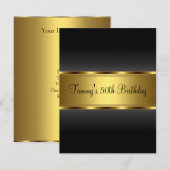 Uitnodiging zwart goud 50e verjaardag (Voorkant / Achterkant)