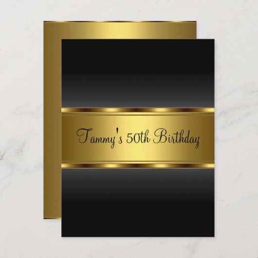 Uitnodiging zwart goud 50e verjaardag (Voorkant / Achterkant)