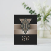 Uitnodiging Zwart Goud Beige Art Deco RSVP (Staand voorkant)