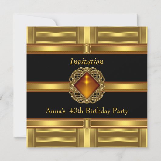 Uitnodiging zwart goud op Gold 40e verjaardag (Voorkant)