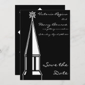 Uitnodiging Zwart Kerk Toren Save the Date (Voorkant / Achterkant)