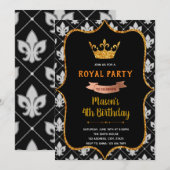 Uitnodiging zwart koninklijk kroonthema (Voorkant / Achterkant)