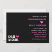 Uitnodiging - Zwart met roze harten (Voorkant)