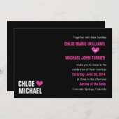 Uitnodiging - Zwart met roze harten (Voorkant / Achterkant)