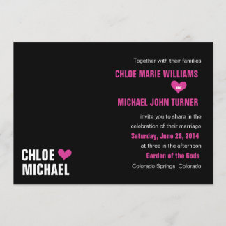 Uitnodiging - Zwart met roze harten