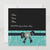 Uitnodiging zwart, ultraBlauwgroen juwelen (Achterkant)