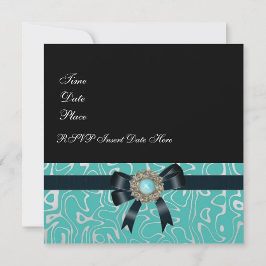 Uitnodiging zwart, ultraBlauwgroen juwelen (Achterkant)