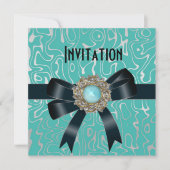 Uitnodiging zwart, ultraBlauwgroen juwelen (Voorkant)