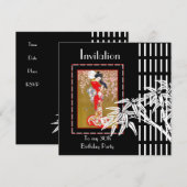 Uitnodiging Zwart Wit Aziatische Bamboe (Voorkant / Achterkant)