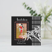 Uitnodiging Zwart Wit Aziatische Bamboe (Staand voorkant)