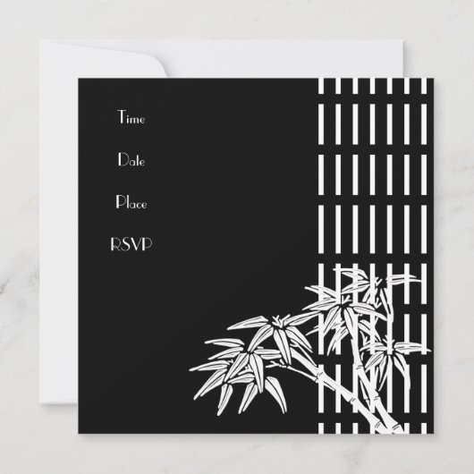 Uitnodiging Zwart Wit Aziatische Bamboe (Achterkant)